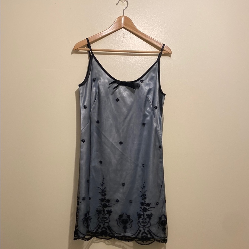 Elegant Blue & Black Lace Rayon Dress. Size 10